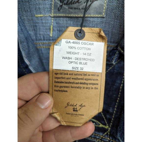 Gilded Age Mens Japanese Selvedge Denim Jacket Destroyed Optic Blue Size Small - Picture 10 of 12